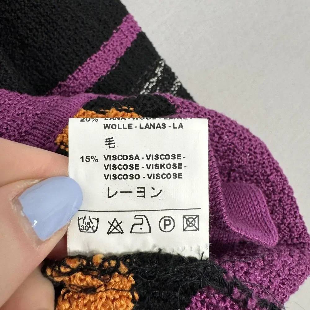Missoni Sweater Womens 8‎ Black Purple Striped Cardigan Pockets Made in Italy